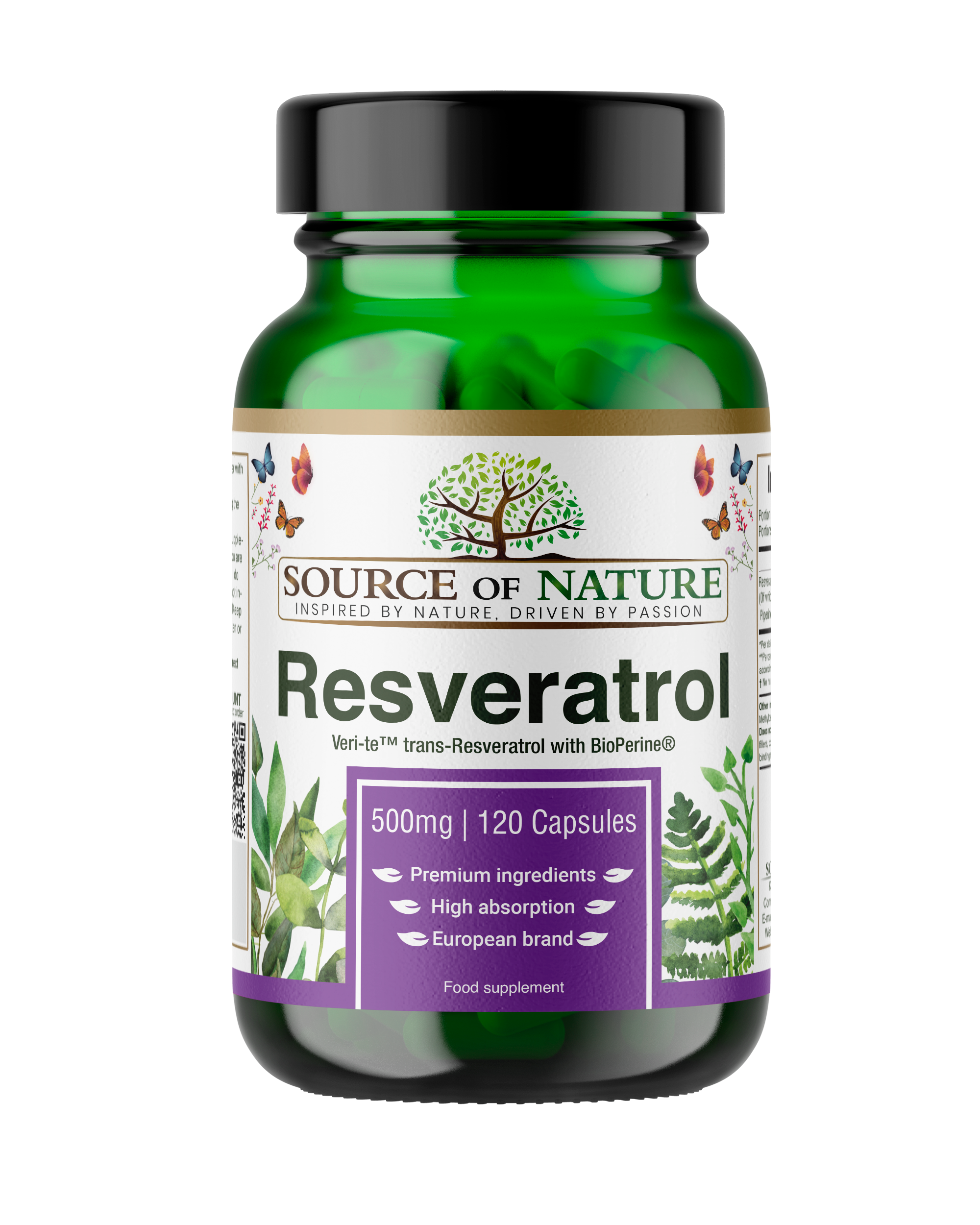 Resveratrol 500mg | 120 Capsules | Approvisionnement de 4 mois - Source of Nature